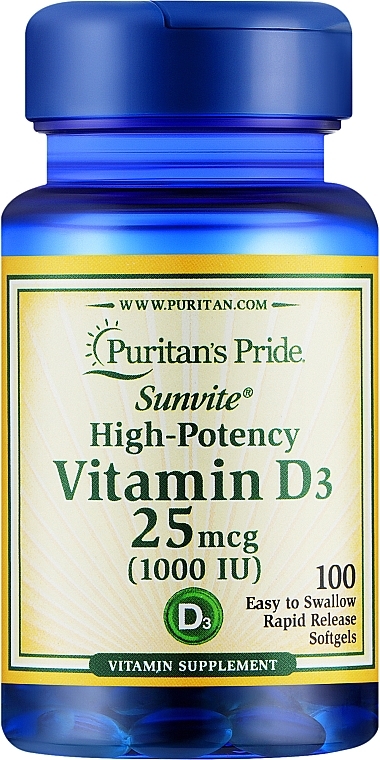 Вітамінная добавка "Вітамін D3" - Puritan's Pride Premium Sunvite High-Potency Vitamin D3 1000 IU — фото N1