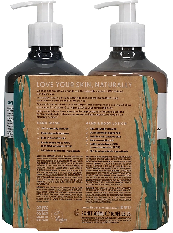 Набор - I Love Naturals Hand Care Duo Bergamot & Seaweed (h/lot/500ml + h/wash/500ml) — фото N2