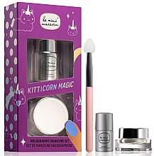 Парфумерія, косметика Набір - Le Mini Macaron Kitticorn Magic Holographic Manicure Set (poweder/1g + top/coat/5ml + tool/1pics)