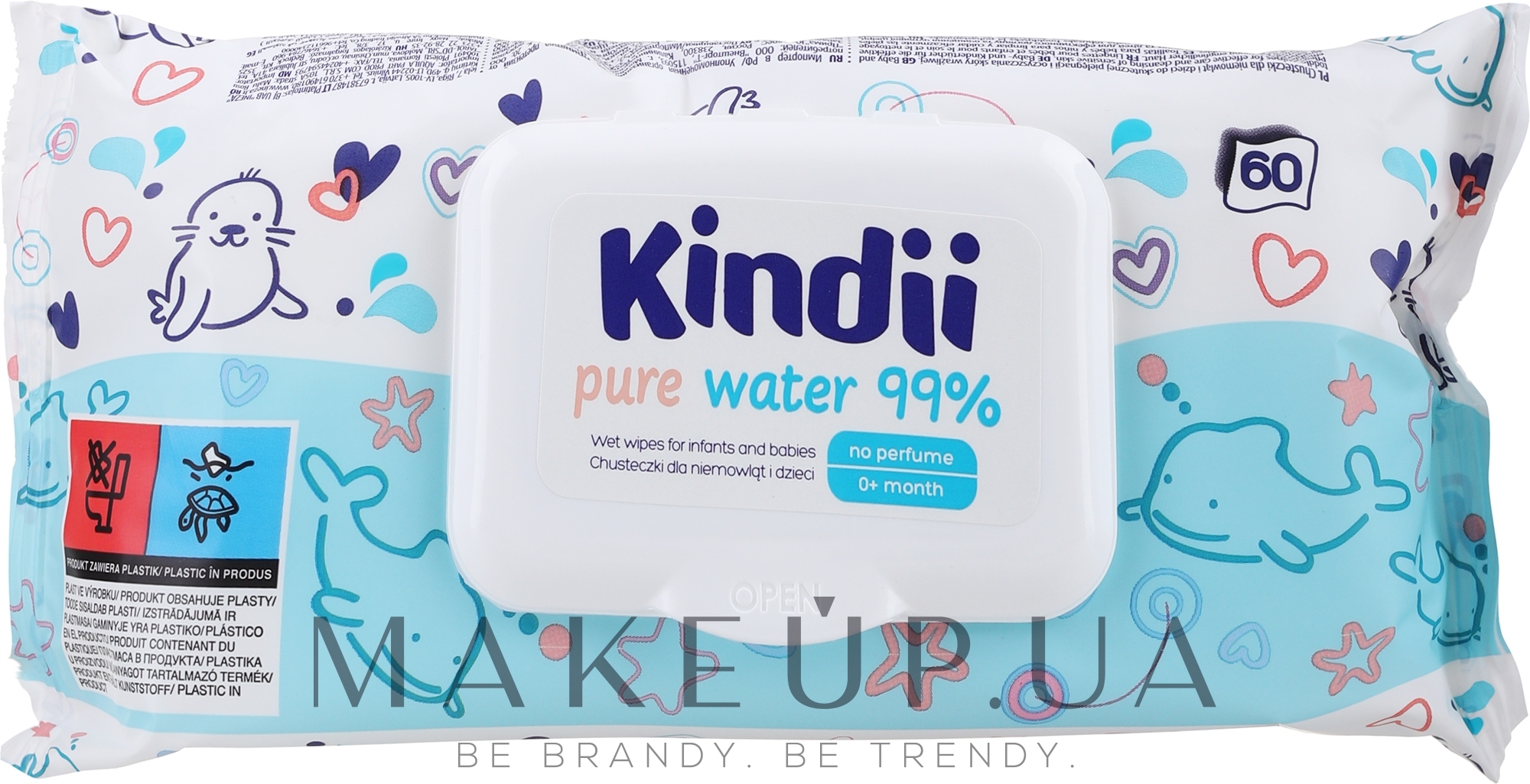 Детские влажные салфетки - Kindii Pure Water 99% — фото 60шт