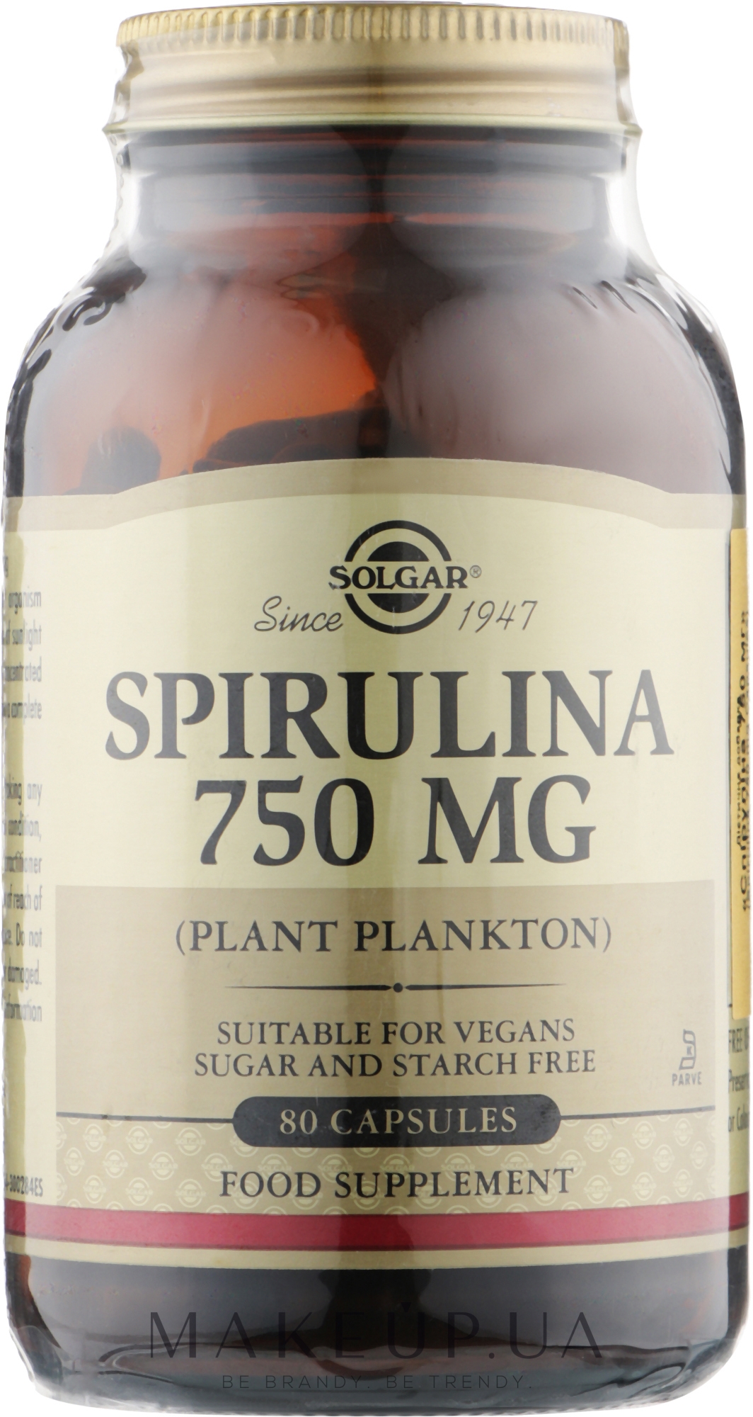 Харчова добавка "Спіруліна" - Solgar Spirulina 750mg Plant Plankton Food Supplement — фото 80шт