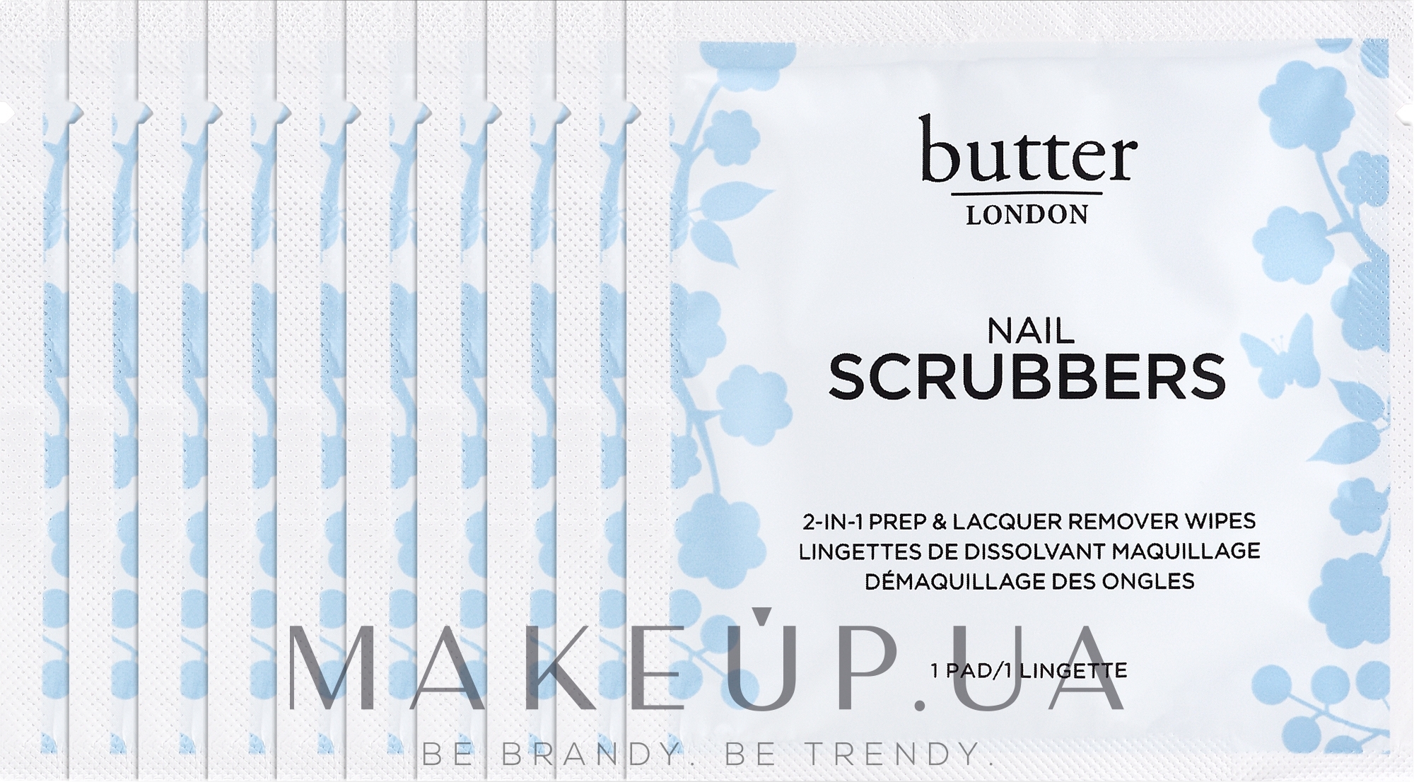 Салфетки для снятия лака - Butter London Nail Scrubbers 2-In-1 Prep & Lacquer Remover Wipes — фото 10шт