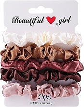 Набор атласных резинок для волос, 5шт, белая + коричневая + бордовая + темно-коричневая + розовая - Yeye — фото N1