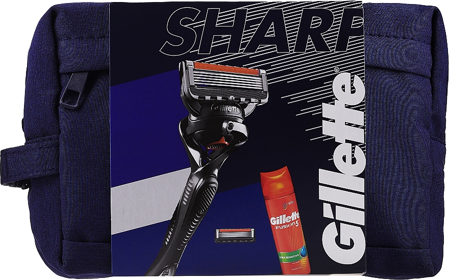 Набор - Gillette Sharp (gel/200ml + razor + blade/1pcs + bag + case) — фото N1