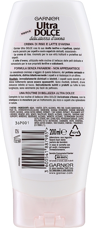 Бальзам-ополаскиватель для волос "Рисовые сливки и овсяное молоко" - Garnier Ultra Dolce Delicatezza D'Avena — фото N2