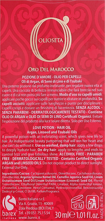 Масло для волос "Еликсир любви" - Barex Olioseta Oro del Marocco Pozione Damore Hair Oil — фото N2
