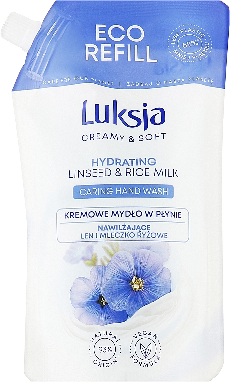 Жидкое крем-мыло "Лен и рисовое молочко" - Luksja Creamy & Soft Hydrating Linseed & Rice Milk Caring Hand Wash (дой-пак)