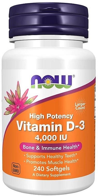 Желатинові капсули "Вітамін Д3" - Now Foods Vitamin D3 4000 IU High Potency Bone & Immune Health — фото N1