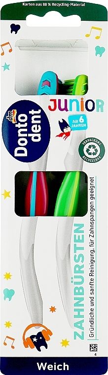 Набор детских зубных щеток Junior Weich, красная + зеленая - Dontodent