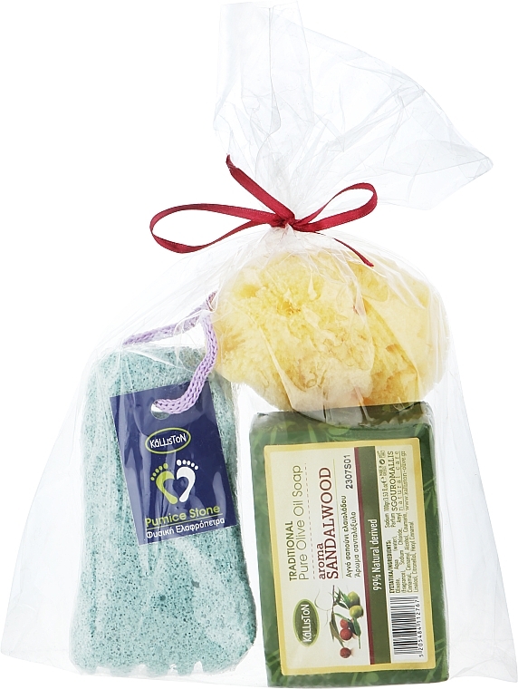 Набір, мило з ароматом сандалового дерева, блакинта пемза - Kalliston (soap/100g + stone/1pcs + sponge/1pcs) — фото N1