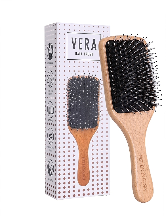 Деревянная расческа с комбинированной щетиной - Sister Young Vera Wood Brush Bv — фото N1