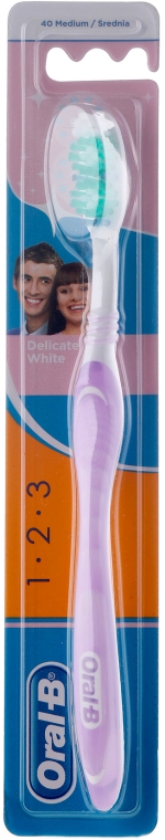 Зубная щетка, фиолетовая - Oral-B 1 2 3 Delicat White 40 Medium