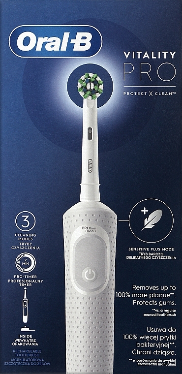 Электрическая зубная щетка, белая - Oral-B Vitality 100 PRO Protect X D103 — фото N1