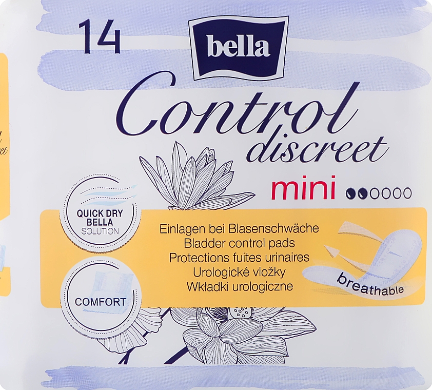 Урологические прокладки для женщин, 14 шт. - Bella Control Discreet Mini Bladder Control Pads — фото N1