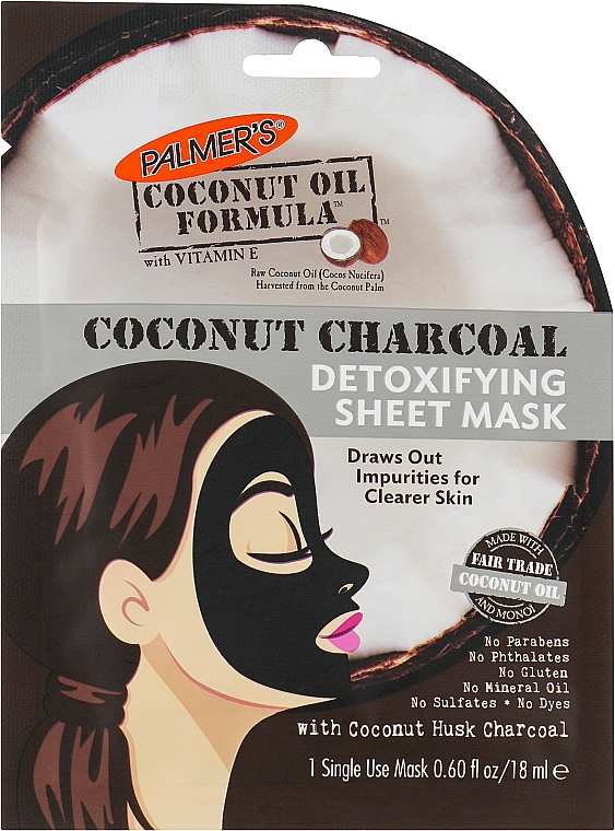 Детоксицирующая тканевая маска для лица - Palmer's Coconut Oil Formula Coconut Charcoal Detoxifying Sheet Mask — фото N1