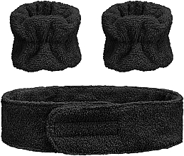 Набір аксесуарів для б'юті-процедур, чорний "Easy Spa" - MAKEUP Spa Headband and Wristband Face Washing Black — фото N1