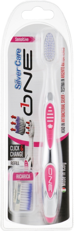 Зубная щетка "One" для чувствительных зубов со сменной головкой, розовая - Silver Care