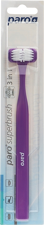 Зубна щітка "724", тристороння, фіолетова - Paro Swiss Superbrush 3in1 — фото N1