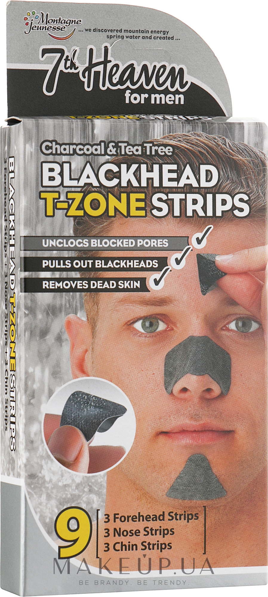 Смужки для Т-зони - 7th Heaven Men's Blackhead T-Zone Strips Charcoal & Tea Tree — фото 9шт