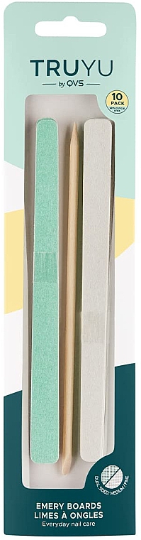 Набор пилочек для ногтей, 10 шт. + палочка для кутикулы - Qvs Emery Boards — фото N1