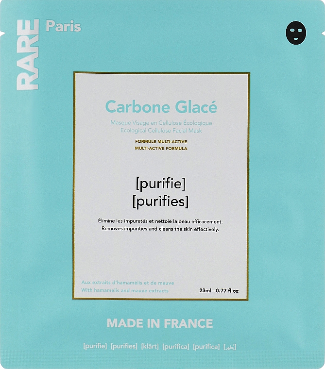 Черная тканевая маска для очищения и детокса кожи - RARE Paris Carbone Glace Ecological Cellulose Facial Mask — фото N3