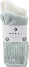 Парфумерія, косметика Теплі жіночі шкарпетки із синелі з довгими смужками, зелені + білі - Moraj
