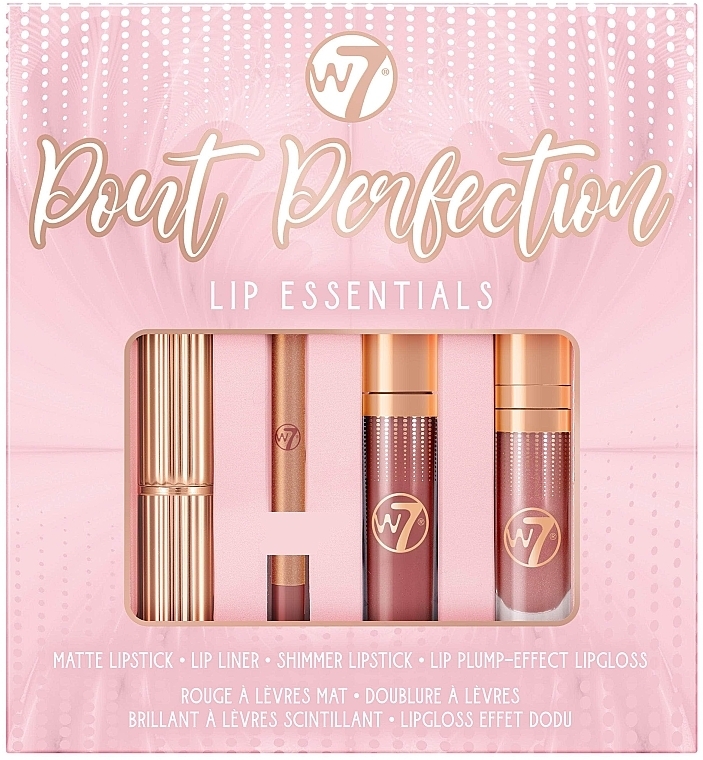 Набор - W7 Pout Perfection Lip Essentials Set (lipstick/3.5g + l/liner/0.8g + lip/gloss/3ml + lip/gloss/4ml) — фото N1