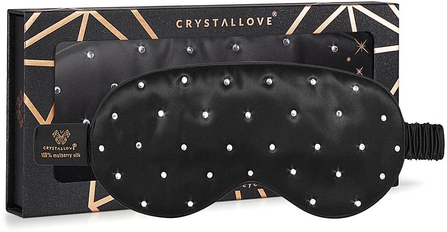 Шелковая повязка для глаз с кристаллами, черная - Crystallove