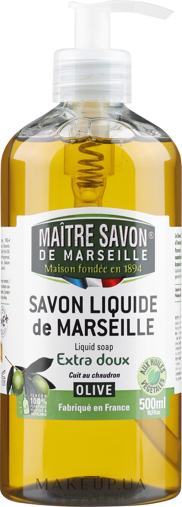Жидкое марсельское мыло "Оливковое" - Maitre Savon De Marseille Savon Liquide De Marseille Olive Liquid Soap — фото 500ml