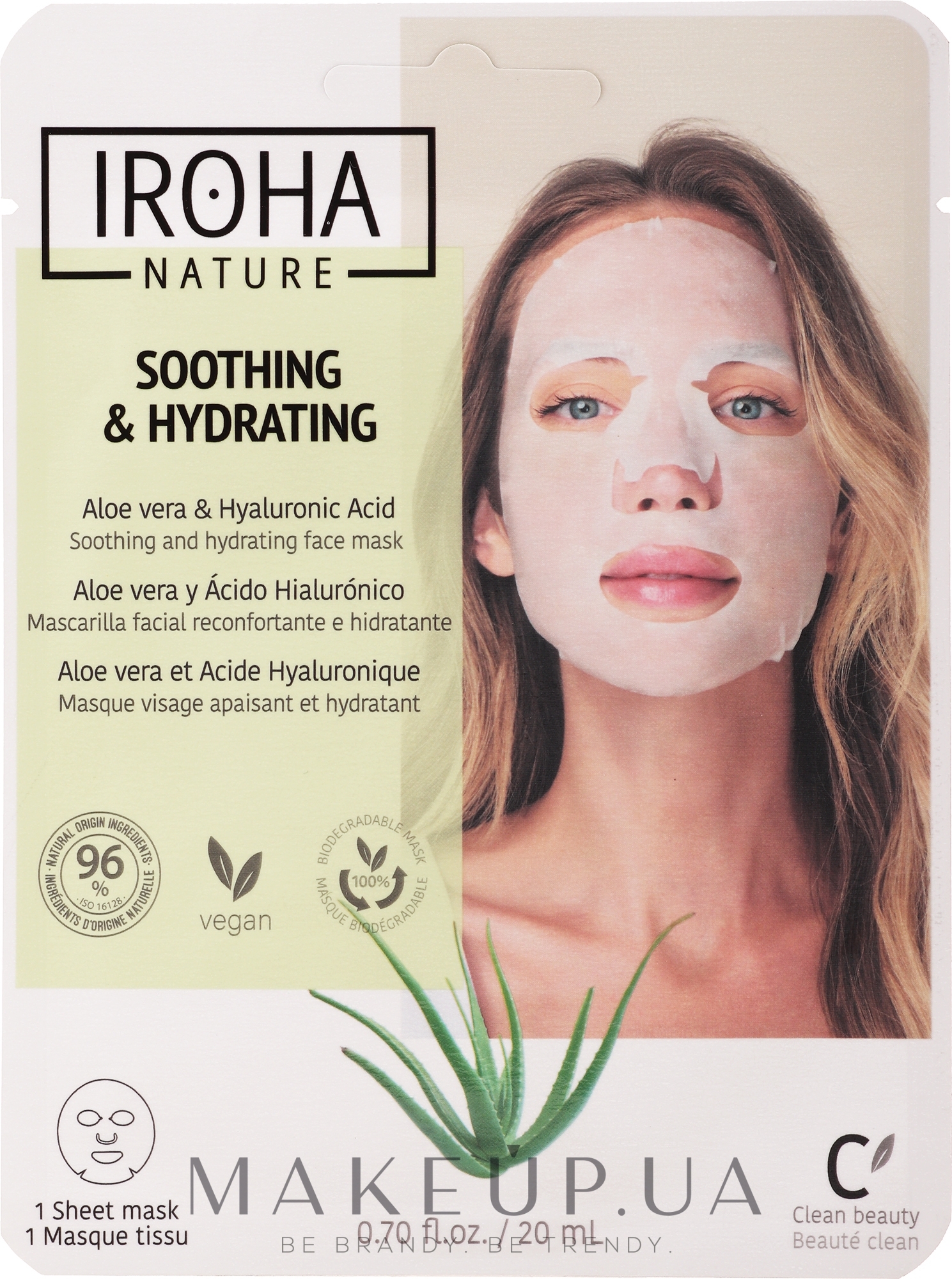 Тканинна маска для обличчя - Iroha Nature Moisturizing Aloe Tissue Face Mask — фото 23ml