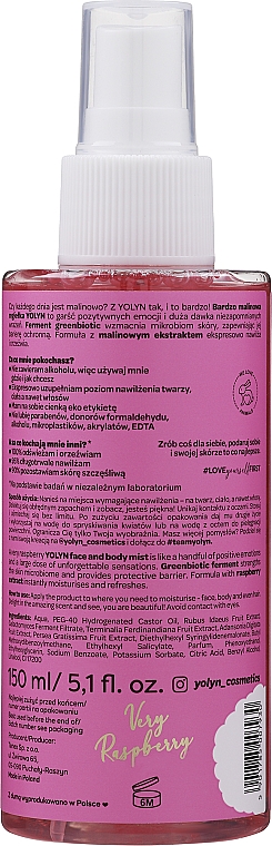 Міст для обличчя та тіла - Yolyn #skinimalism Greenbiotic Ferment Very Raspberry Face & Body Mist — фото N2