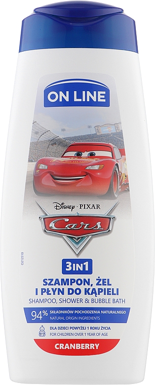 Гель-шампунь і піна для ванни 3в1 з ароматом журавлини - On Line Kids Disney Cars — фото N1