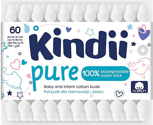 Ватные палочки для детей, 60шт - Kindii Pure Cotton Buds — фото N1