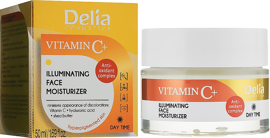 Денний освітлювальний крем зі зволожувальним ефектом - Delia Cosmetics Vitamine C Illuminating Face Moisturizer — фото N2