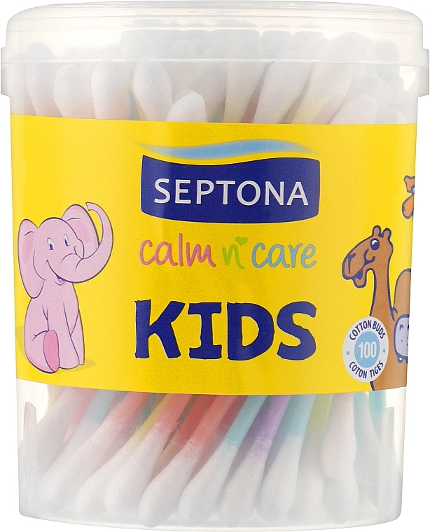 Ватні палички для дітей у круглому боксі, 100 шт. - Septona Calm In Care Kids