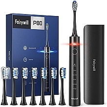 Парфумерія, косметика Електрична зубна щітка, чорна - Fairywill P80 Black Electric Toothbrush With 8 Bursh Heads & Travel Case