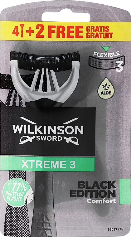 Набір одноразових станків для гоління, 4+2 шт. - Wilkinson Sword Xtreme 3 Black Edition — фото N1