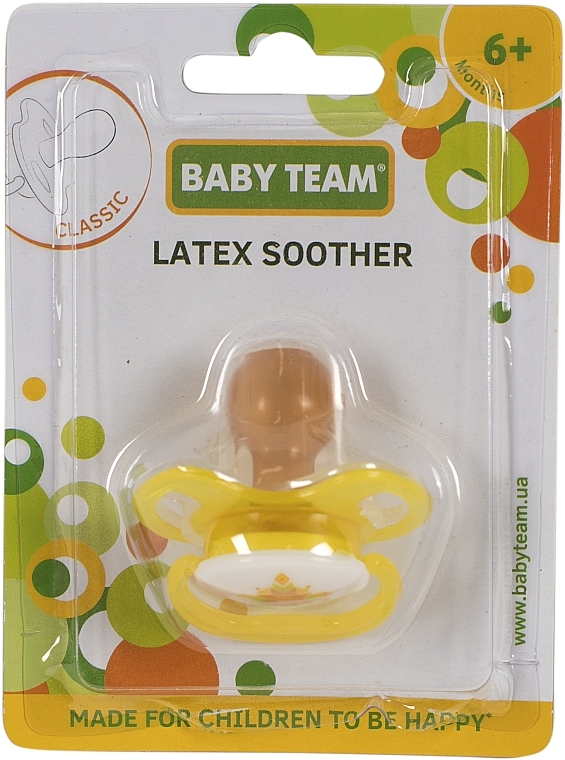 Пустышка латексная классическая 6+, желтая - Baby Team — фото N1