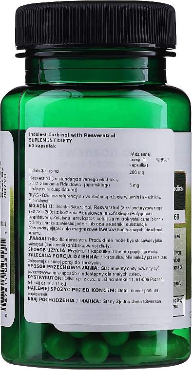 Харчова добавка "Індол-3-карбінол з ресвератролом", 200 мг - Swanson Indole 3 Carbinol with Resveratrol — фото N2