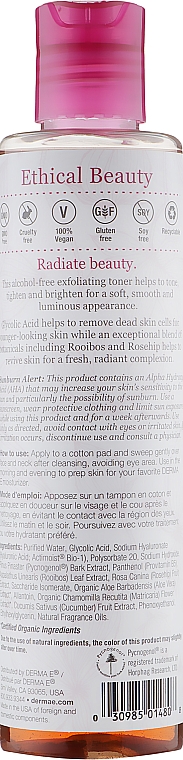 Тоник для сияния кожи лица с гликолевой кислотой и экстрактом ройбуша - Derma E Glycolic Acid & Rooibos Radiance Toner — фото N2