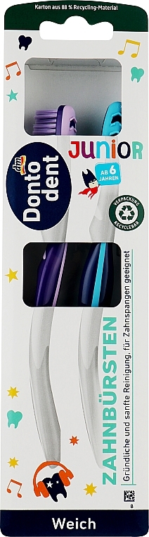 Набор детских зубных щеток Junior Weich, фиолетовая + синяя - Dontodent — фото N1