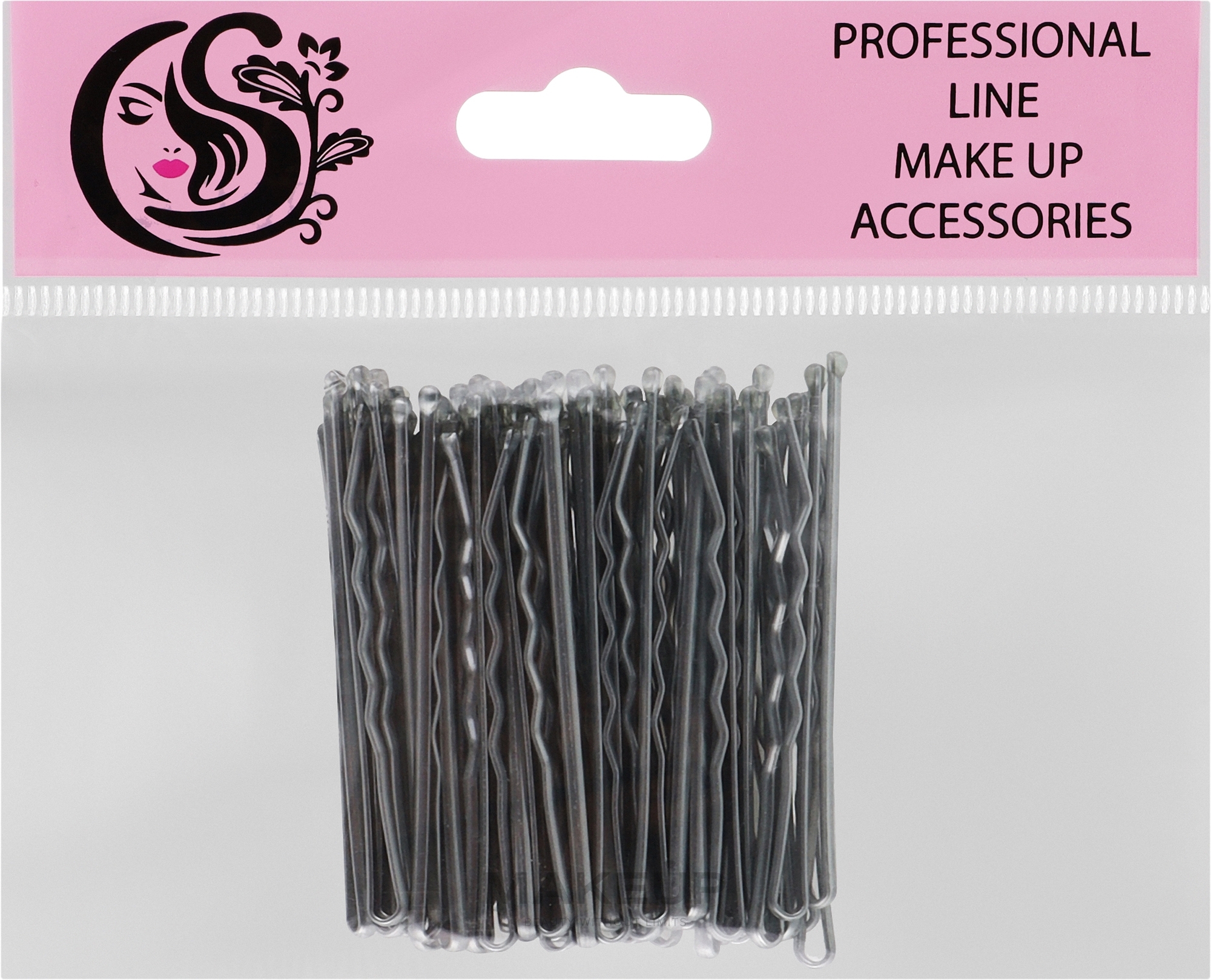 Невидимки для волос волнистые с двумя шариками металлические, CS8S, 55 мм, серебро - Cosmo Shop — фото 50шт