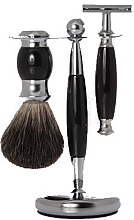 Набор для бритья - Golddachs Synthetic Hair, Safety Razor Polymer Black Chrome (sh/brush + razor + stand) — фото N1
