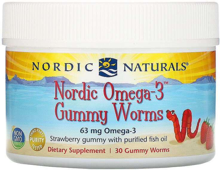 Харчова добавка для дітей, зі смаком полуниці "Омега-3", 63 мг - Nordic Naturals Gummy Worms — фото N1