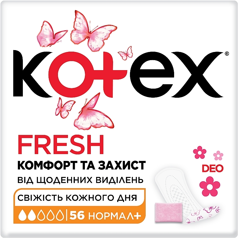 Ежедневные гигиенические прокладки, 56 шт - Kotex Fresh Normal Plus — фото N1