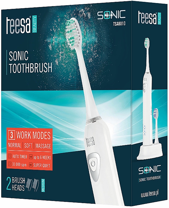 Электрическая звуковая зубная щетка, белая - Teesa Sonic White TSA8010 — фото N1