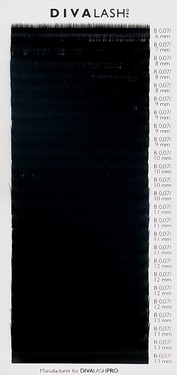 Вії для нарощування B 0.07 (6-13мм), 25 ліній, чорні - Divalashpro — фото N1