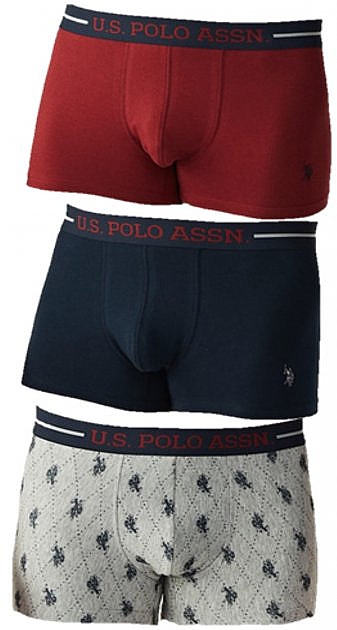 Трусы-шорты, 3шт (burgundy, navy, grey melange printed) - U.S. Polo Assn. — фото N1