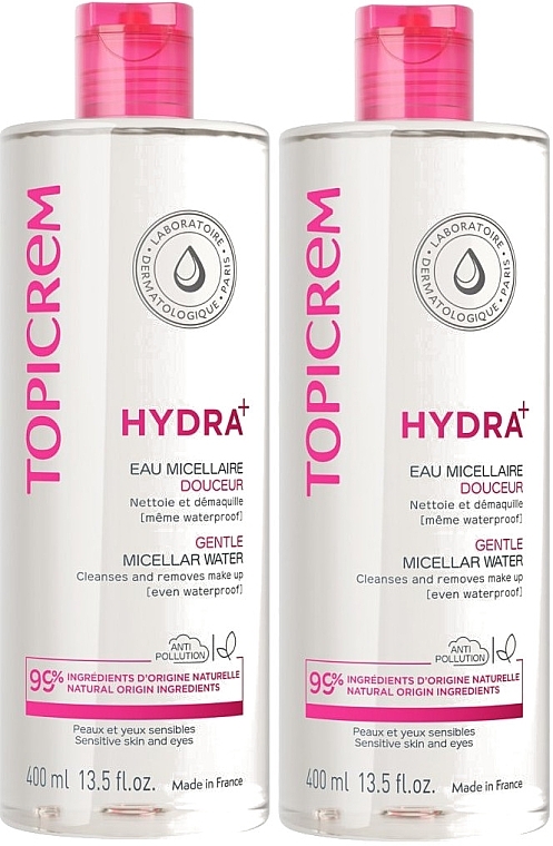 Набор - Topicrem Hydra+ Gentle Micellar Water Duo (micell/water/2x400ml) — фото N1