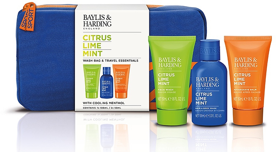 Набор - Baylis & Harding Citrus Lime Mint (hair/b/wash/100ml + a/sh/balm/50ml + face/wash/50ml + bag/1pcs) — фото N1